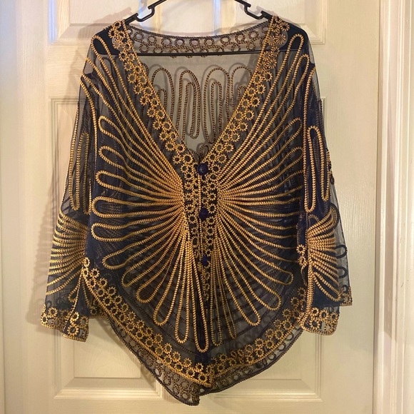 VINTAGE HANDMADE Gorgeous Fancy Festival Transulent Cover Up Top - Picture 5 of 11